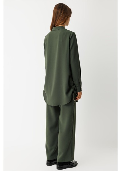 Yandan Büzgü Detaylı Pantolonlu Takım Haki indirimleri