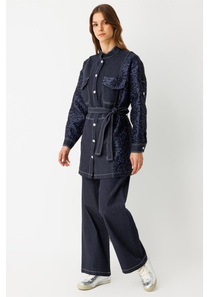 Jakar Detaylı Tencel Pantolonlu Takım Laci modelleri