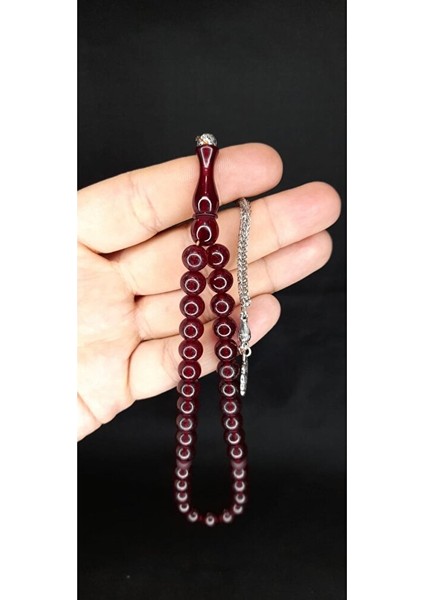 Çubuk Kehribar Tesbih Küre Kesim Bordo Renk T-363 fırsatları