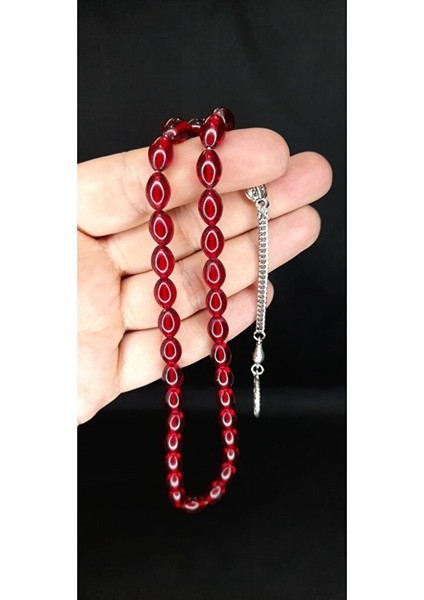 Çubuk Kehribar Tesbih Beyzi Kesim Kırmızı Renk T-364 fırsatları