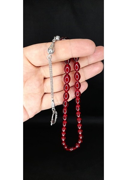 Çubuk Kehribar Tesbih Beyzi Kesim Kırmızı Renk T-364 indirimleri