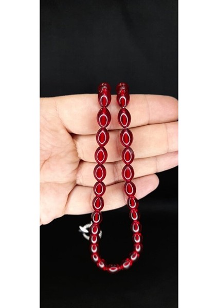 Çubuk Kehribar Tesbih Beyzi Kesim Kırmızı Renk T-364