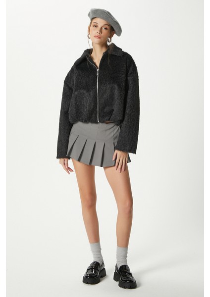 Kadın Oscar Suni Kürk Siyah Bomber Ceket modelleri