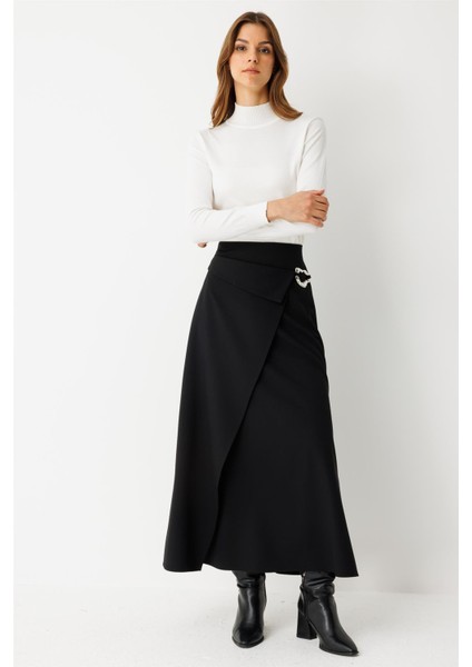 Toka Detaylı Anvelop Kapamalı Etek Siyah