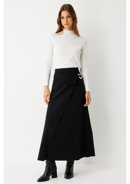 Toka Detaylı Anvelop Kapamalı Etek Siyah modelleri