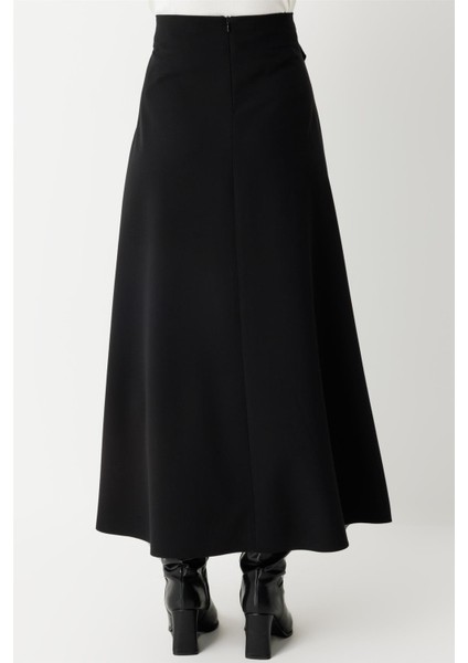 Toka Detaylı Anvelop Kapamalı Etek Siyah