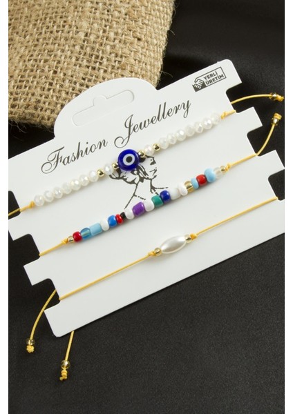 Techmrt 3 Adet Nazar Kristal Kum Boncuk Bileklik-Sarı modelleri