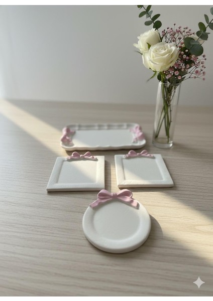 Dekoratif Pembe Kurdele Tepsi , Tabak , Takı Tepsisi 4'lü Takım Set modelleri