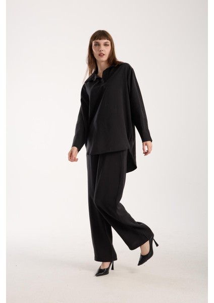 Ipeksi Yumuşaklıkta Modal Kumaş Rahat Kesim Uzun Gömlek + Pantolon Takım (2 Parça)