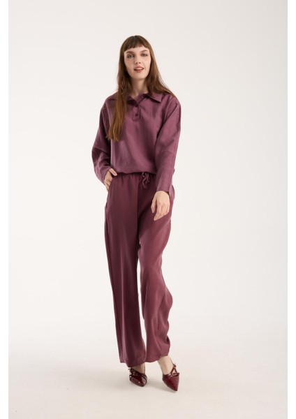 Ipeksi Yumuşaklıkta Modal Kumaş Rahat Kesim Uzun Gömlek + Pantolon Takım (2 Parça)