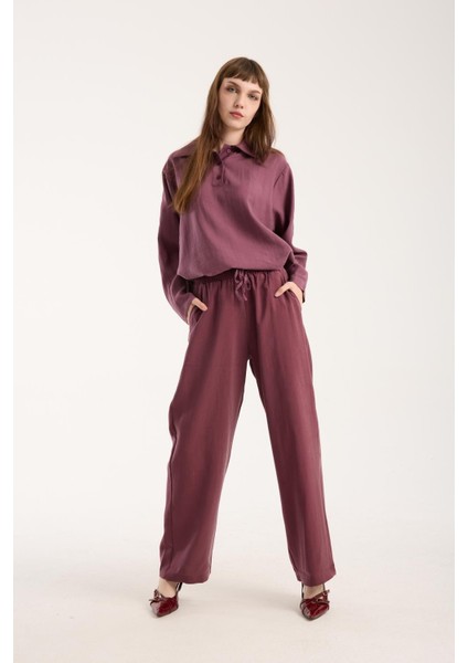 Ipeksi Yumuşaklıkta Modal Kumaş Rahat Kesim Uzun Gömlek + Pantolon Takım (2 Parça)