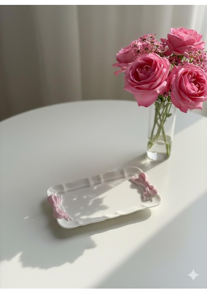 Dekoratif Fiyonklu Pembe Kurdele Tepsi , Tabak , Takı Tepsisi El Yapımı Tabak fiyatları