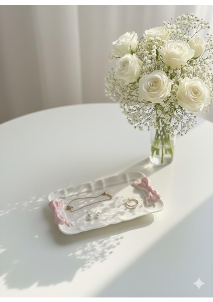 Dekoratif Fiyonklu Pembe Kurdele Tepsi , Tabak , Takı Tepsisi El Yapımı Tabak modelleri