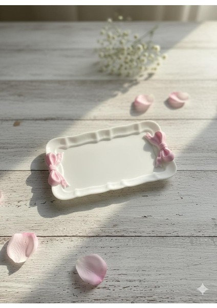 Dekoratif Fiyonklu Pembe Kurdele Tepsi , Tabak , Takı Tepsisi El Yapımı Tabak indirimleri