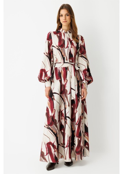 Özel Baskılı Elbise Bordo