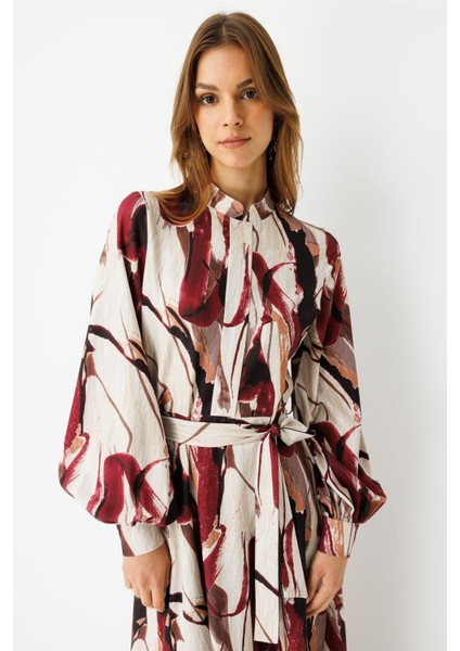 Özel Baskılı Elbise Bordo modelleri