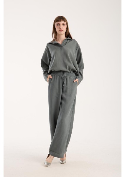 Ipeksi Yumuşaklıkta Modal Kumaş Rahat Kesim Uzun Gömlek + Pantolon Takım (2 Parça) modelleri