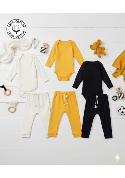 3lü Premium Set %100PAMUK0-3 Ay/24-36 Ay (3 Yaş)Arası Zıbın Çıtçıtlı Body ve Pantolontakımı Unisexkız Erkek Bebek Veçocuk