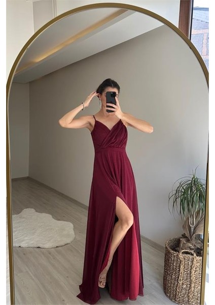 Kadın Işıltılı Kumaş Yırtmaçlı Abiye Elbise NM002 modelleri