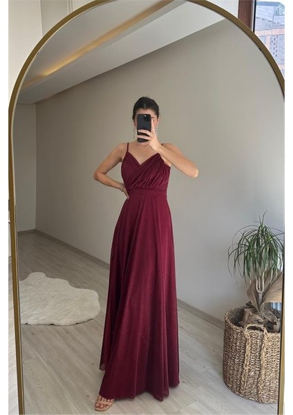 Kadın Işıltılı Kumaş Yırtmaçlı Abiye Elbise NM002 indirimleri