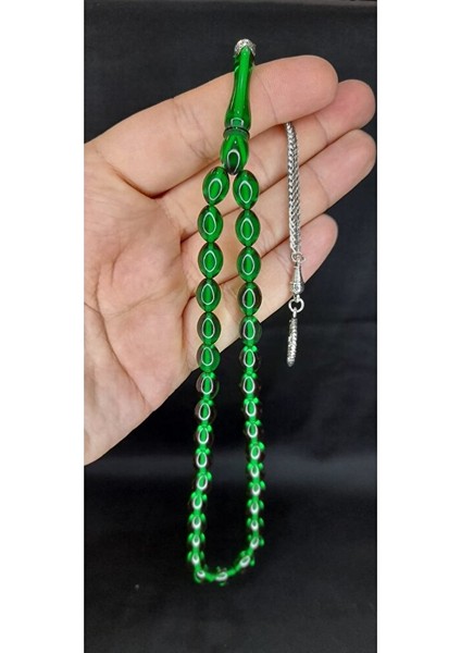 Çubuk Kehribar Tesbih Beyzi Kesim Yeşil Renk T-362 fırsatları