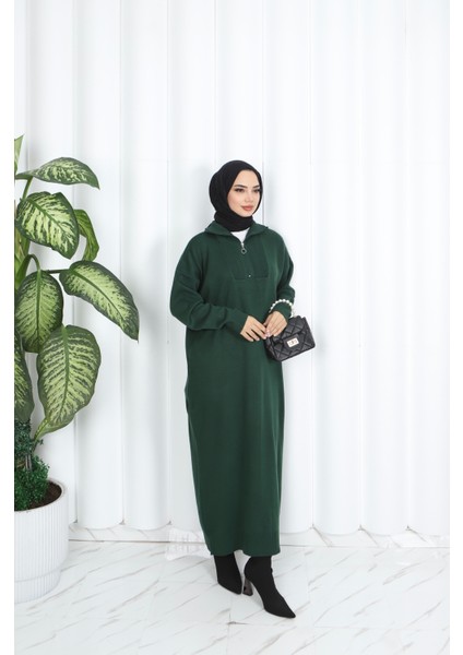 Fitilli Fermuarlı Triko Elbise