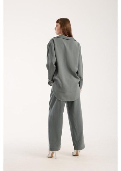 Ipeksi Yumuşaklıkta Modal Kumaş Rahat Kesim Uzun Gömlek + Pantolon Takım (2 Parça) modelleri