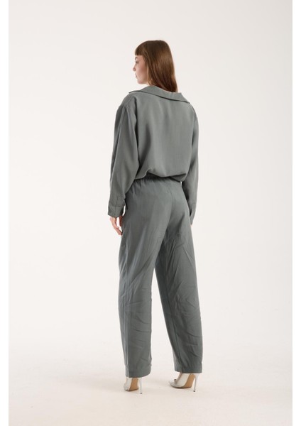 Ipeksi Yumuşaklıkta Modal Kumaş Rahat Kesim Uzun Gömlek + Pantolon Takım (2 Parça)