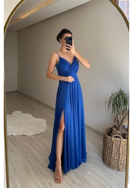 Kadın Işıltılı Kumaş Yırtmaçlı Abiye Elbise NM002