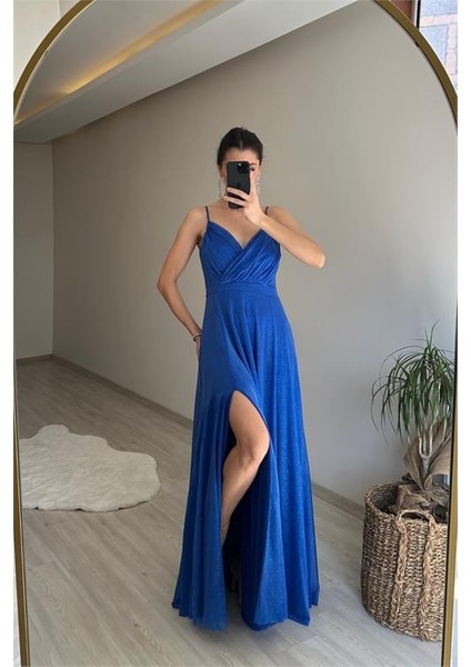 Kadın Işıltılı Kumaş Yırtmaçlı Abiye Elbise NM002 fırsatları