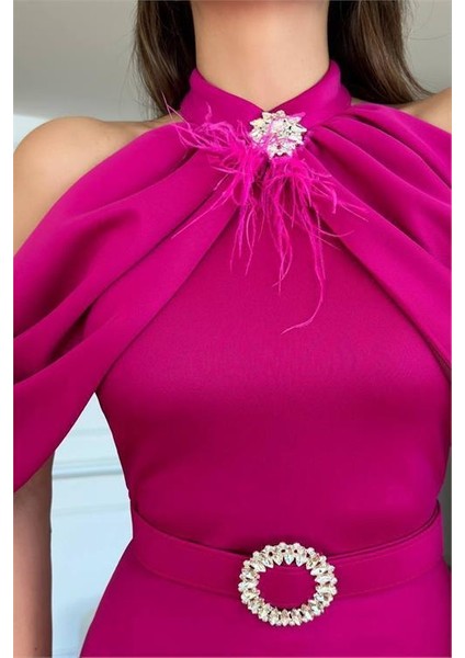 Kadın Kemerli Karmen Yaka Midi Elbise DPNC110095