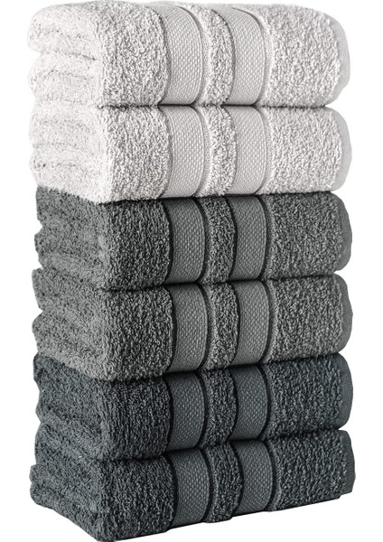 Lia Üç Renkli El-Yüz Havlusu,6'lı Paket, 6 Parça 50X85, Yumuşak ve Emici, Premium Kalite Günlük Kullanıma UYGUN%100 Pamuk Havlu(Beyaz-Gri-Siyah)