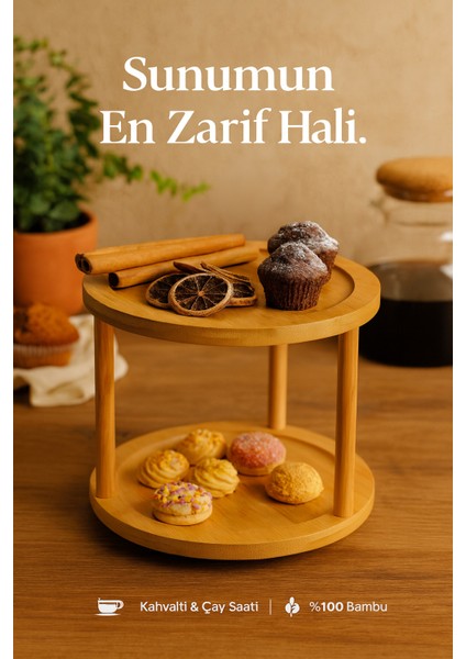 Iki Katlı Bambu Döner Sunum ve Servis Tepsisi | Doğal Ahşap Tasarım fırsatları