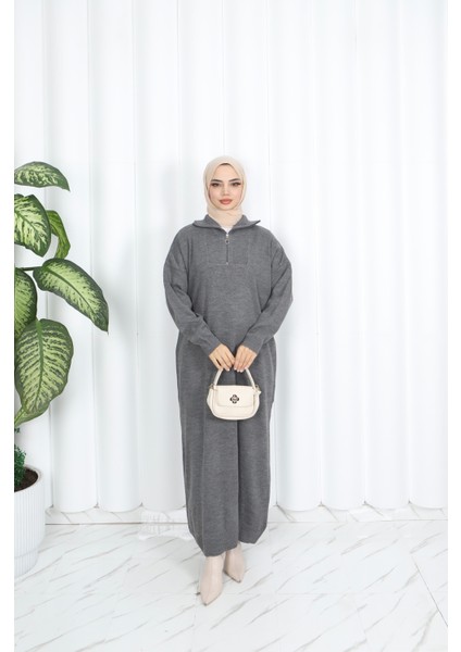 Fitilli Fermuarlı Triko Elbise