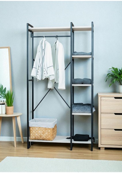 Dekoratif Metal Ayaklı Beyaz Ahşap Raflı Elbise Askılığı Ayakkabılık Çok Amaçlı Portatif Portmanto Gardırop fiyatları