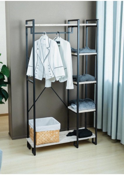 Dekoratif Metal Ayaklı Beyaz Ahşap Raflı Elbise Askılığı Ayakkabılık Çok Amaçlı Portatif Portmanto Gardırop modelleri