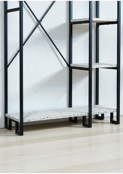 Dekoratif Metal Ayaklı Beyaz Ahşap Raflı Elbise Askılığı Ayakkabılık Çok Amaçlı Portatif Portmanto Gardırop