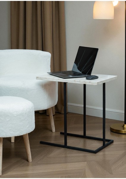 Dekoratif Beyaz Metal Yan Sehpa Ahşap Raflı Koltuk Yanı Servis Sehpası Çok Amaçlı Zigon C Sehpa modelleri