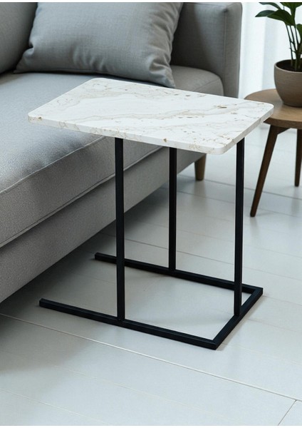 Dekoratif Beyaz Metal Yan Sehpa Ahşap Raflı Koltuk Yanı Servis Sehpası Çok Amaçlı Zigon C Sehpa fırsatları