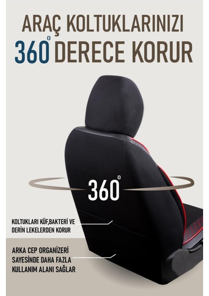 Hyundai I40 Yeni Uyumlu Yarı Deri Oto Koltuk Kılıfı Ön/arka 5 Li Set Atlas Siyah-Kırmızı modelleri