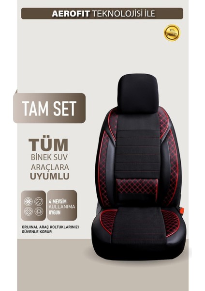 Suzuki Swift Uyumlu Yarı Deri Oto Koltuk Kılıfı Ön/arka 5 Li Set Atlas Siyah-Kırmızı fırsatları