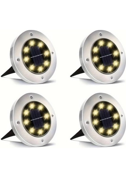 Solar Güneş Enerjili 8 Ledli Kazıklı Çim Zemin Bahçe Aydınlatması 4 Lü Set