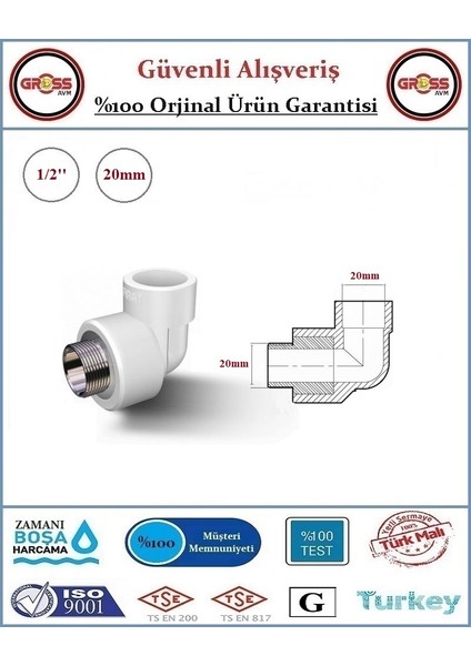 PPRC Dış Dişli Dirsek - 20mm - 1/2''