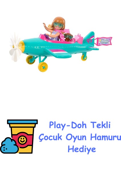 Chelsea Meslekleri Öğreniyor Bebek ve Uçak Oyun Seti, Papatya Şeklinde Pervaneye Sahip Iki Koltuklu Uçak, Yavru Köpek ve Çıkartmalarla Birlikte 7 Aksesuar, Htk3 + Play-Doh Oyun Hamuru