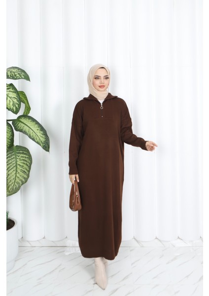 Fitilli Fermuarlı Triko Elbise