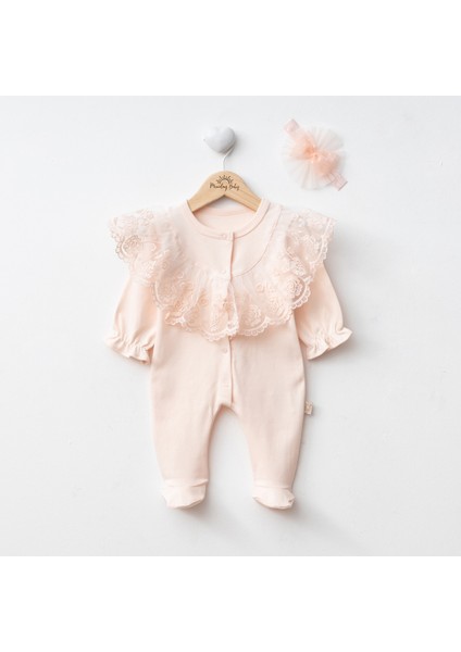 Kız Bebek Mevlütlük Tulum Bandanalı Dantelli