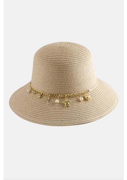 Techmrt Deniz Kabuğu Zincirli Hasır Şapka-Açık Pembe fiyatları