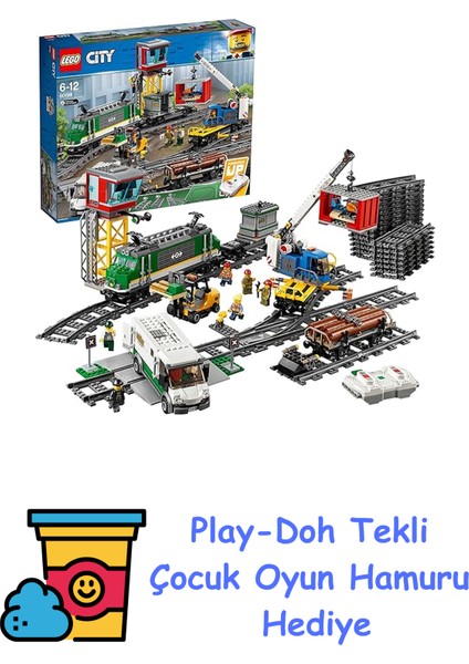 City Kargo Treni 60198-6 Yaş ve Üzeri Tren Seven Çocuklar Için City Setleriyle Uyumlu Tamamlayıcı Yaratıcı Oyuncak Yapım Seti (1226 Parça) + Play-Doh Oyun Hamuru