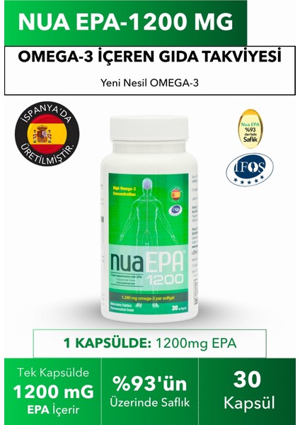 Nua EPA 1200 Omega-3 İçeren Gıda Takviyesi 30 Kapsül