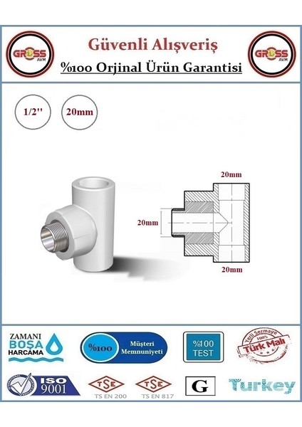 PPRC Dış Dişli TE - 20mm - 1/2''